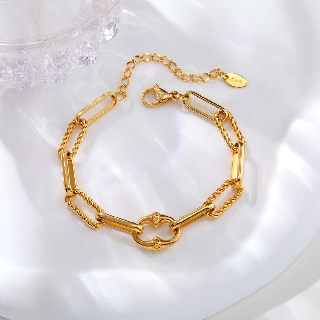 Chunky Stainless Steel Bracelets for Women,Gold Color Handmade Chain Ring Accessories Bracelet,Classic Jewelry Gift