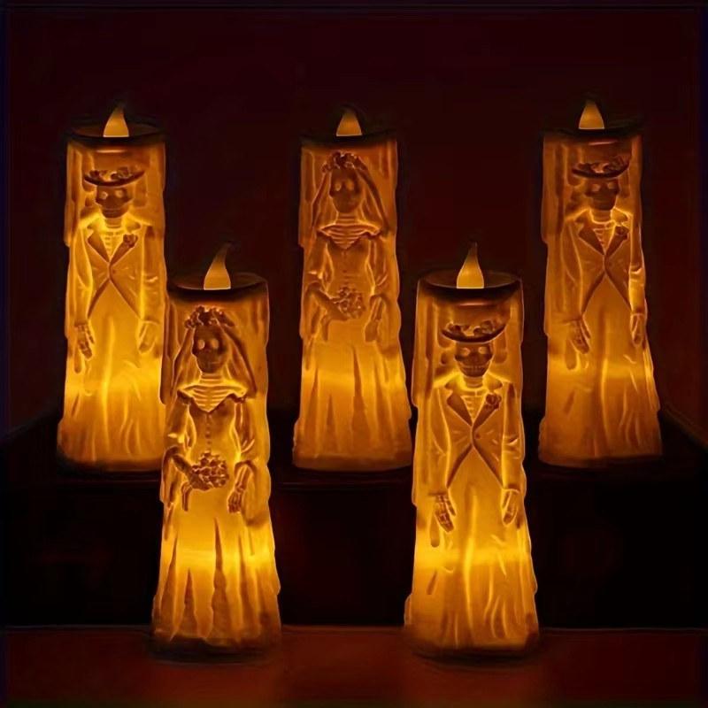 Halloween Skeleton Lamp LED Luminous Candle Horror Decoration Prop Ghost Groom Bride Couple Lamp Ornament Halloween Decor
