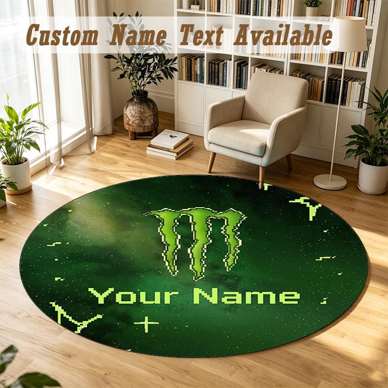 Round Rug Custom NameMonster Energy Pattern Non Slip Carpet Home Floor Decor