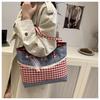 Korean Style Plaid Denim Shoulder Bag Sweet Bow Knot Crossbody Tote for Women CLE