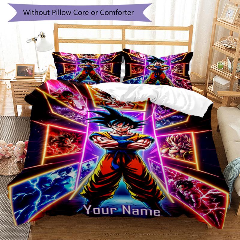 Dragon Ball Z Custom Name Text Print 1Pc Bedding Set Duvet Cover With Two Pillowcases Soft Bed Linen For Household Bedroom