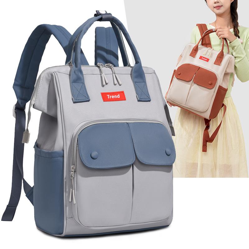 Colorblock Nylon Convertible Backpack with Dual Front Flap Pockets Top Handle Casual Daypack for Women Daily