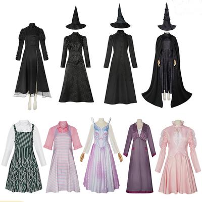 Film Mädchen Böse Glinda Elphaba Cosplay Kostüm Halloween Party Rollenspiel Rosa Kleid Schwarzes Kleid Robe Hut Frauen Erwachsene