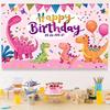 Cute Pink Dinosaur Birthday Backdrop, 100cm Customizable Name Party Background Banner for Girls Kids Birthday Decor
