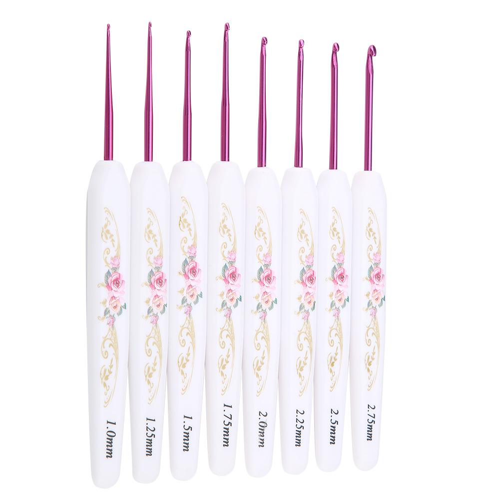 8PCS Aluminum Crochet Hook Set Knitting Needles With Soft Floral Print Plastic Handle (Large)