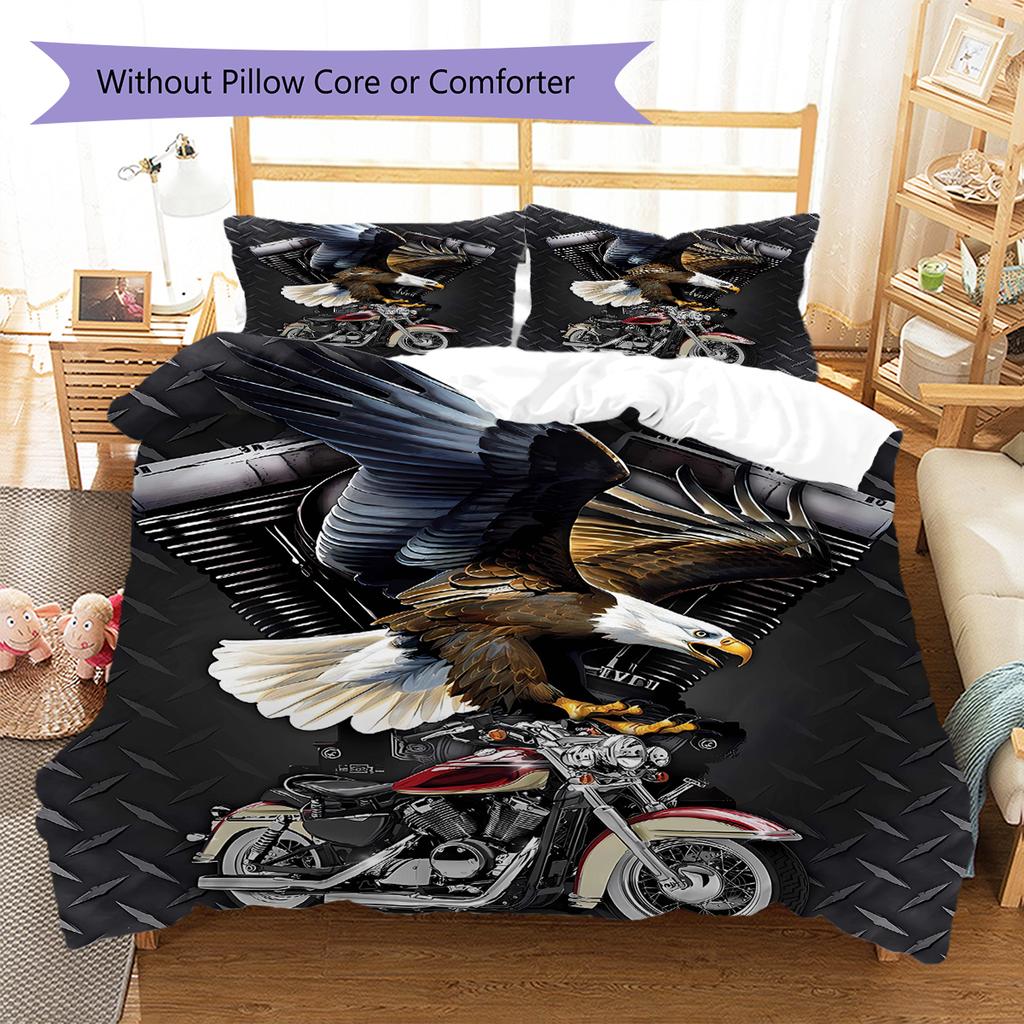 Indian Chiel Motor Pattern Bedding Quilt Set Quilt Cover Pillowcase Home Decoration Gift (1 * Duvet Cover + 2 * Pillowcase, Without Core)
