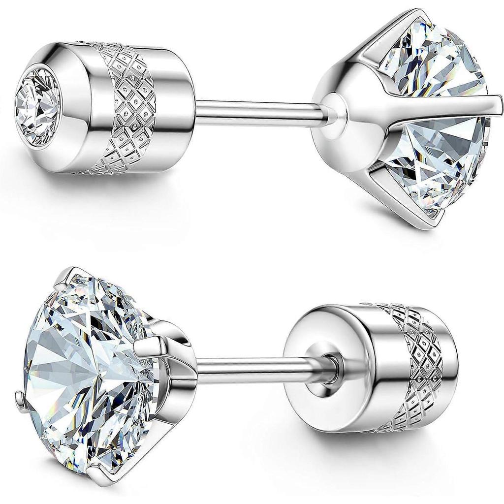Hypoallergenic Titanium Screw Earrings for Sensitive Ears – 5A CZ Titanium Studs, Unisex Double-Sided Pierced Jewelry