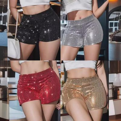 New Women's High Waist Sequined Shorts - European & American Style with High Elasticity for Stylish Casual and Bar Performances