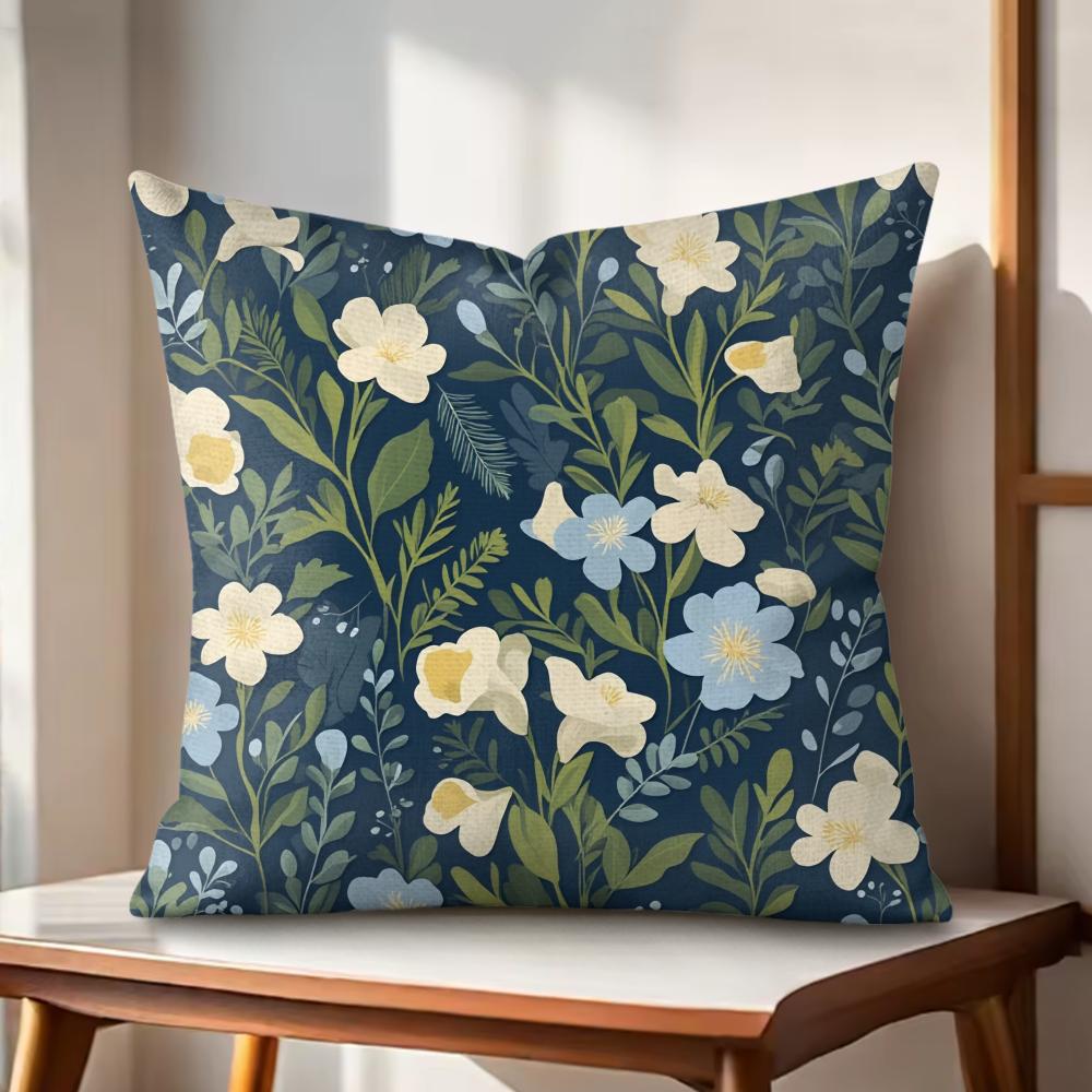 Spring Floral Cushion Cover Natural Linen Organic Fabric DoubleSided Printing Couch Pillow Covers Home Decor