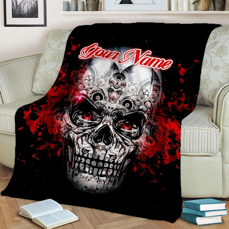 1PC Custom Name Skull Art Name Blanket Versatile,all-season Throw Suitable for the Living Room,bedroom,camping,travel,and Gift