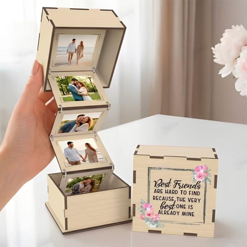 Folding Photo Album Box Vintage Flip Cover Memory Box Wooden Photo Storage Box Family Memory