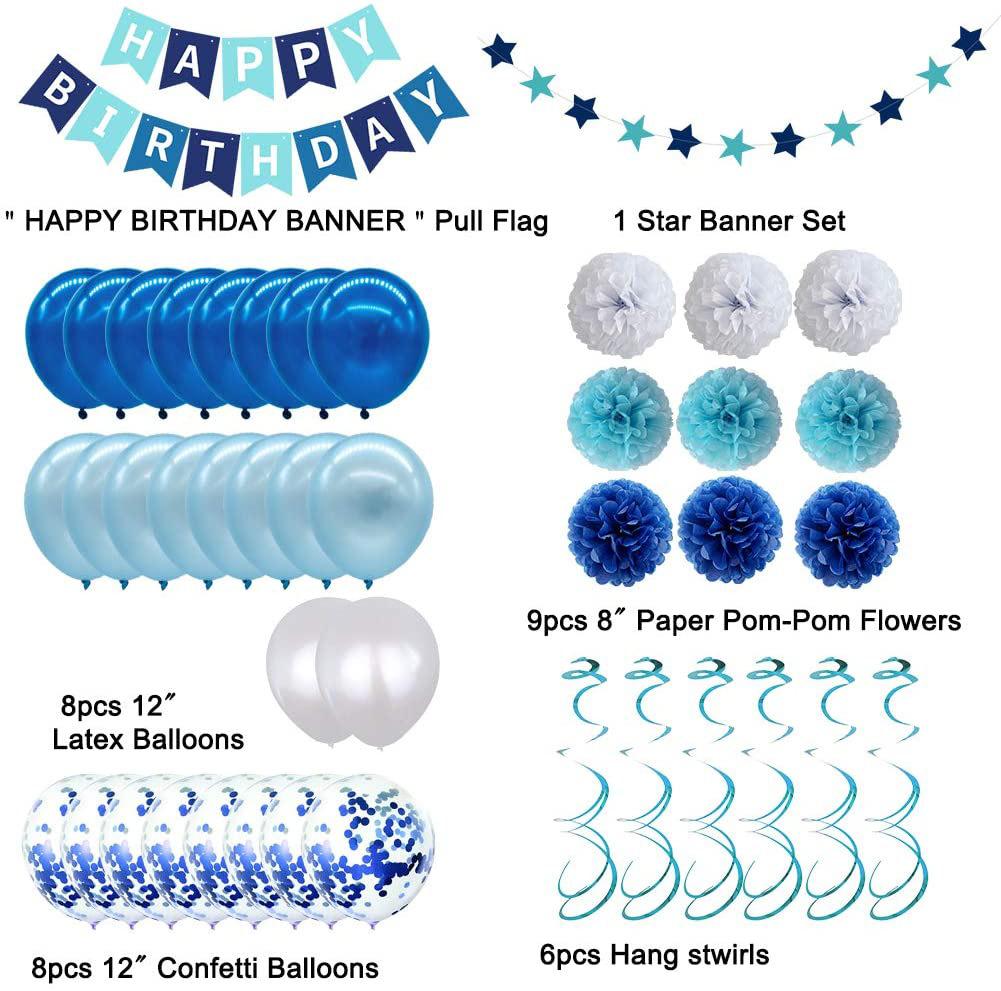 Blue Theme Party Birthday Arrangement, Adult Children'S Party Decoration Birthday Balloon Set