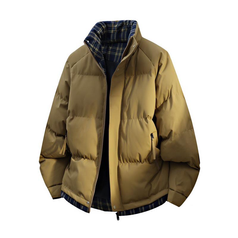 Stylish Patchwork Color Block Winter Cotton Jacket - Warm, Loose, Comfortable Stand Collar Coat.