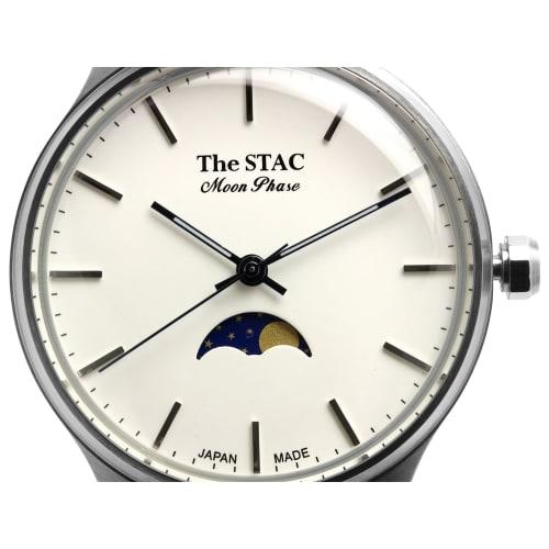 The STAC Japanese-made 36mm Antique Retro Watch for Men and Women, Unisex, Moon Phase with Bar and White/Black Crocodile, ST-MF001