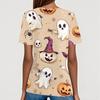 Women's T Shirt Tee Halloween Printed Button Short Sleeve Tunic Daily Weekend Fashion Basic V- Neck Regular Top
