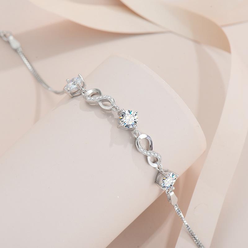 Pure Silver S925 Mosang Diamond Bracelet, Light Luxury and Simple, Small and Popular, Full of Stars, 8-character Bracelet for Girlfriend