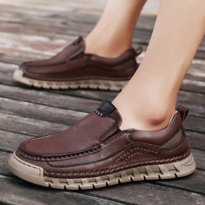 Men Handmade Genuine Leather Loafers Casual Comfortable High Quality Retro Business Shoes Spring and Autumn Men's Dress Shoes