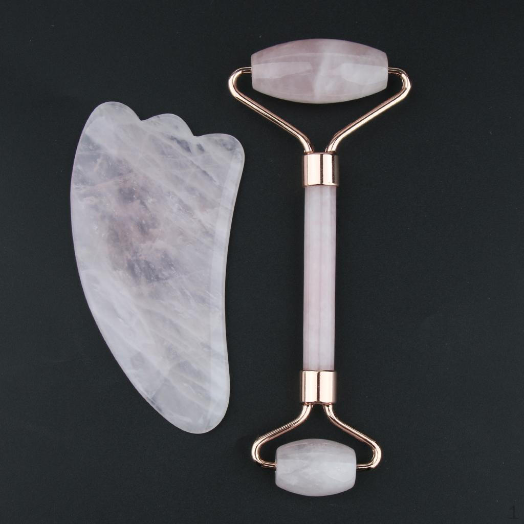 Massage Board & Rose Quartz Roller for Facial Skin Care, Scraping Tools Beauty Rose Gold