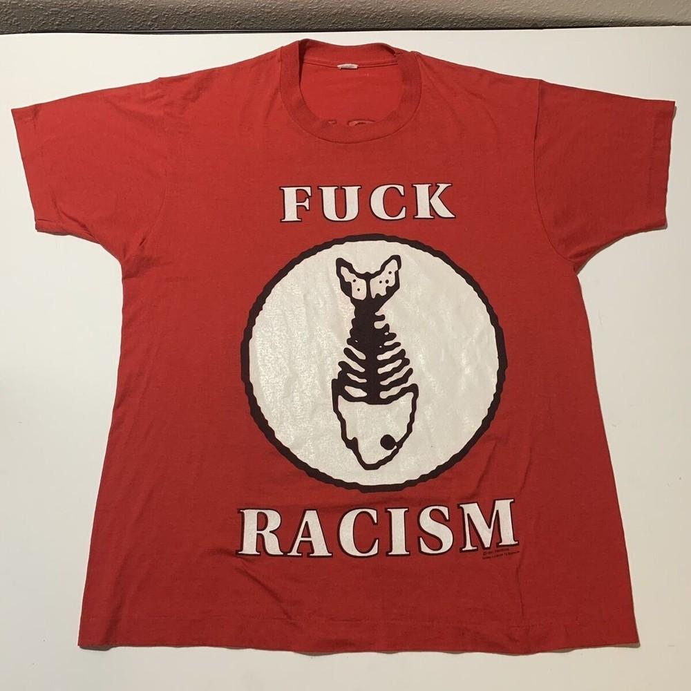 Винтажная футболка с принтом Fishbone f*ck racism Красная Унисекс Концертная S to 5XL LO173 Унисекс Футболка XXL