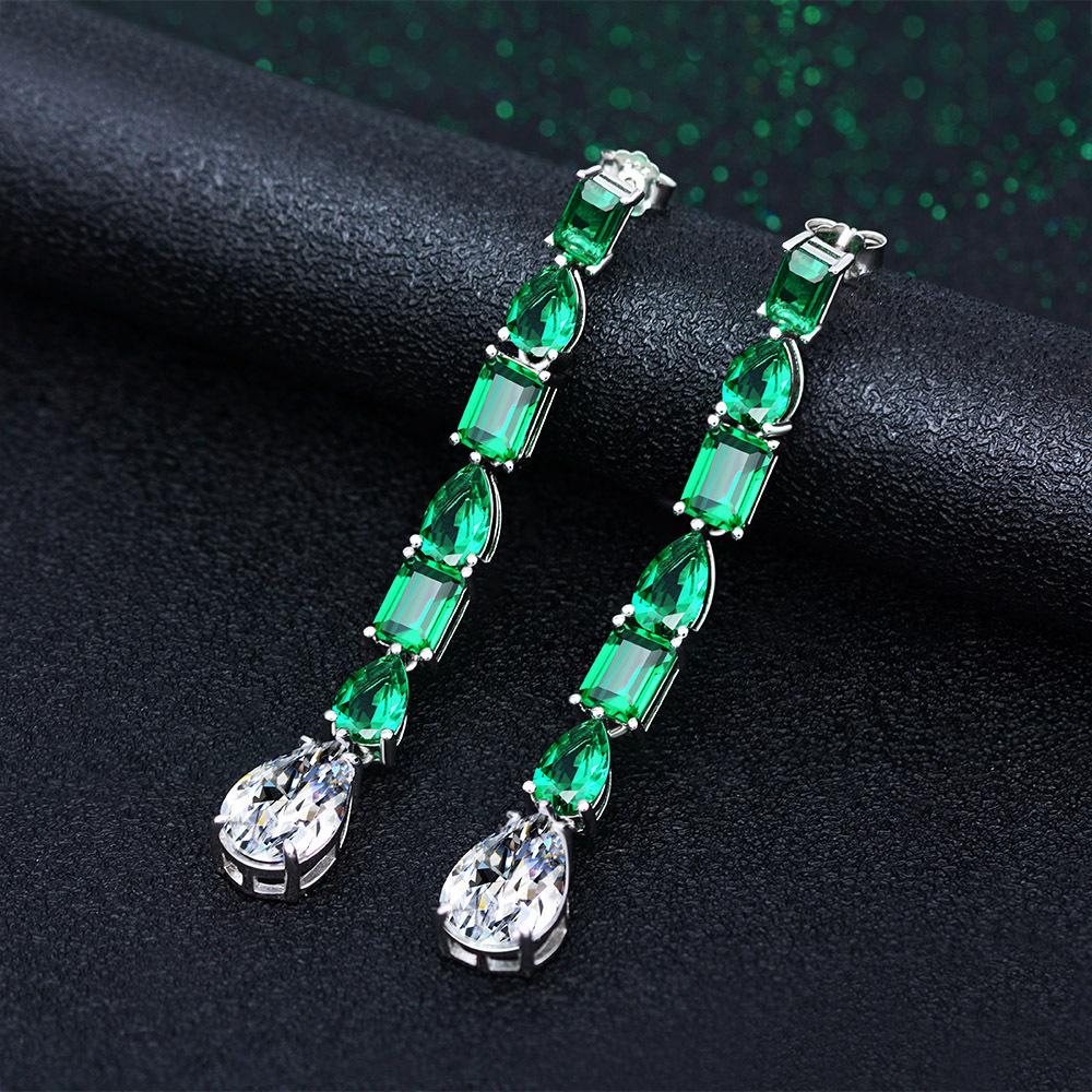 Gica Gema High Carbon Diamond Drop Earrings 925 Sterling Silver 61mm White Green Gemstone Romantic Fine Jewelry Wedding Party Gifts New Trend