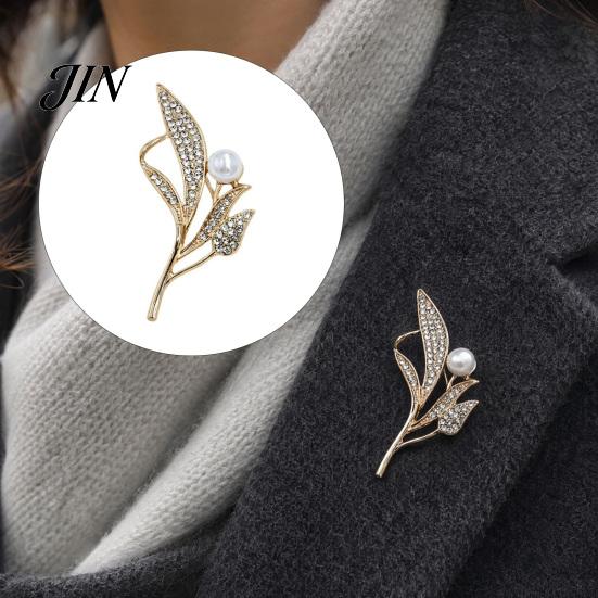Starke Schnalle Brosche Ähre Faux Perlen Brosche, Strass Blatt Legierung Reversnadel, Langlebige Nadel Pullover Strickjacke Mantel Geschäftsanzug Kleidung