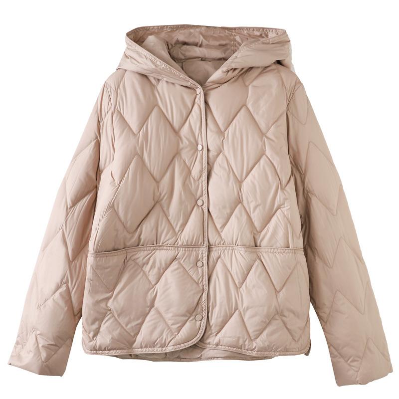 White duck down light and thin down jacket women's short hooded simple and versatile light and small fashion coat autumn and winter