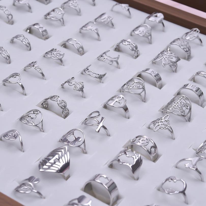 1/5/10pcs Mix Stainless Steel Rings For Women Men Accessories Heart Star Moon Amulet Open Adjustable Ring Vintage Jewelry Anillo