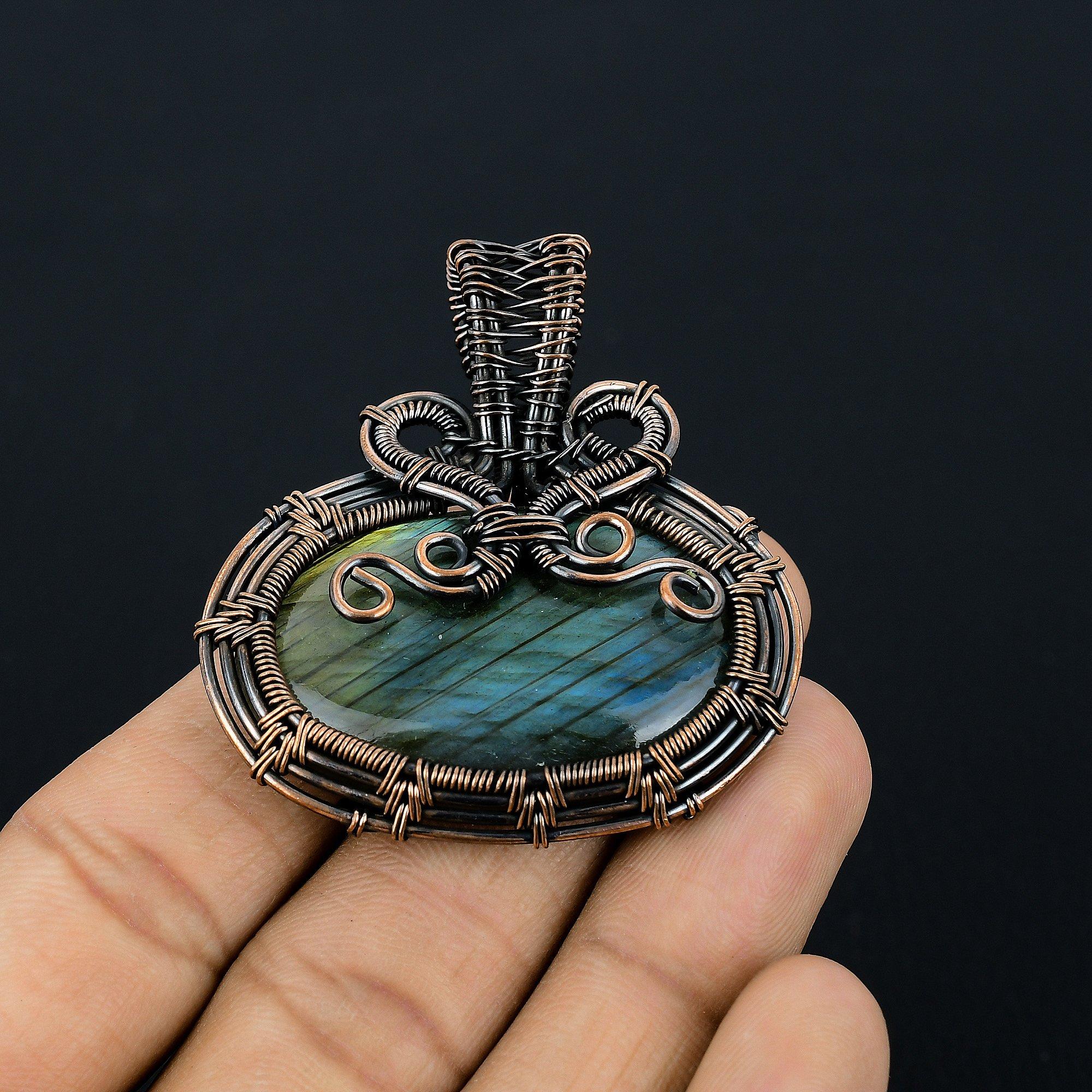 

Labradorite Pendant, 999 Copper Wire Wrapped Jewelry, Gemstone Jewelry Pendant, Handmade Wedding Gift Jewelry 2.55 Inches