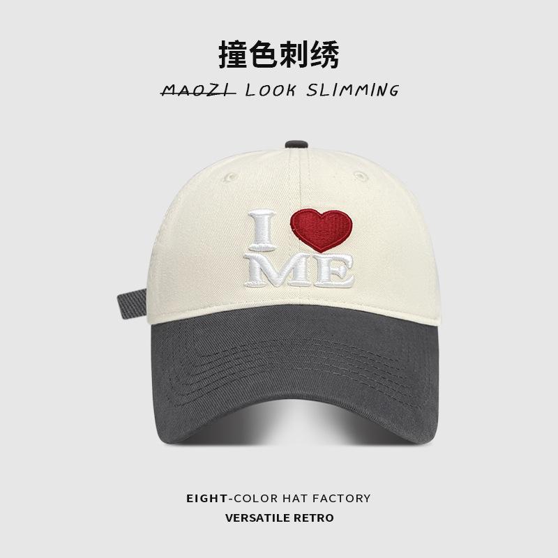 

Heart-shaped letter embroidery baseball cap for women, spring/summer color-blocked brim, street style, trendy, versatile, fashionable duckbill cap 56-60CM