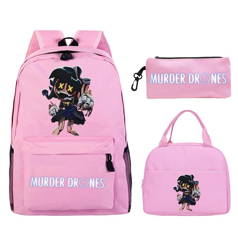 Murder Drones Printed Children's Backpack Pencil Bag Meal Bag Set Large Capacity Student School Bag