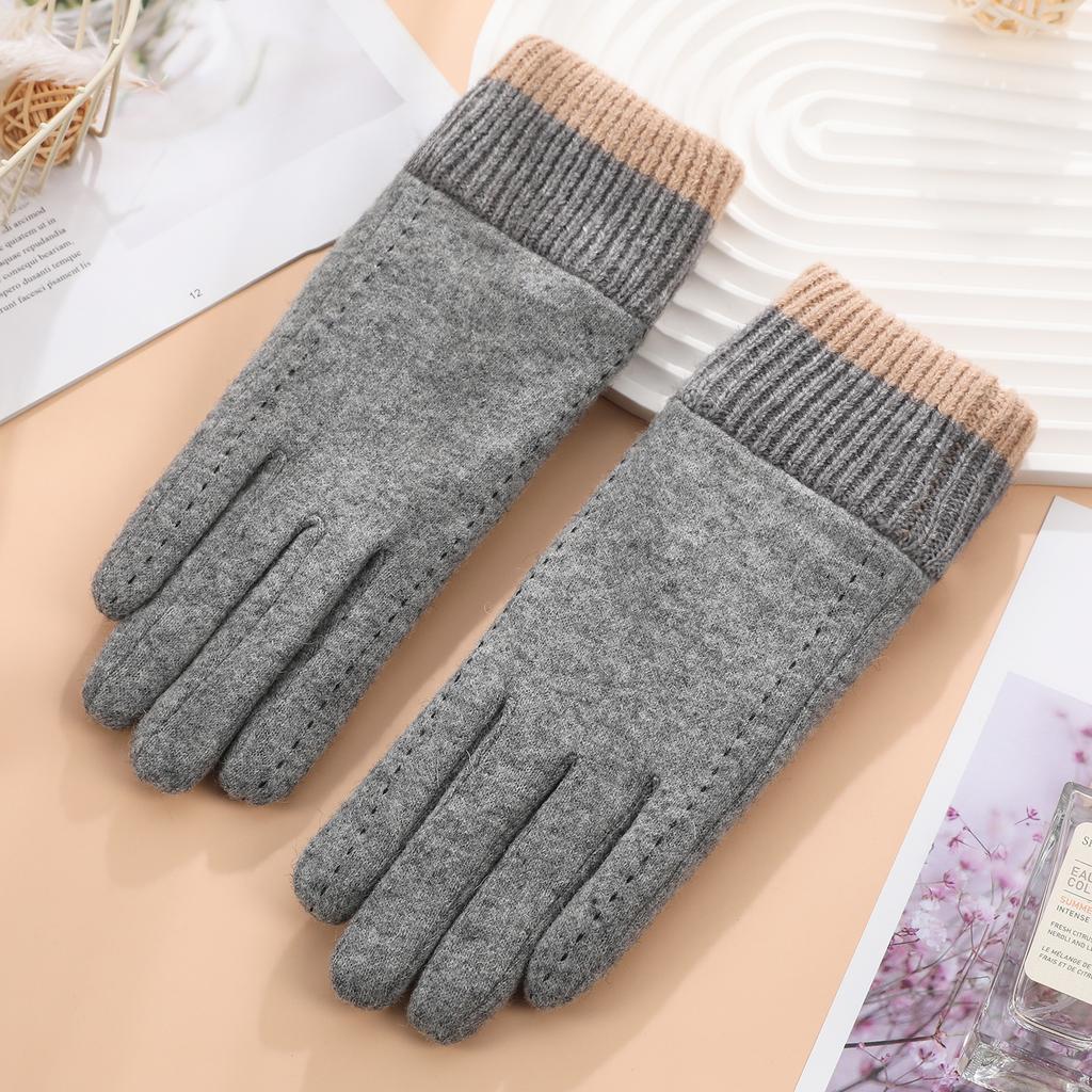 Warm Gloves for Women's Wool Korean Version of Driving Cold proof Plus Velvet Thickened Outdoor Windproof Riding Winter Touch Screen Gloves