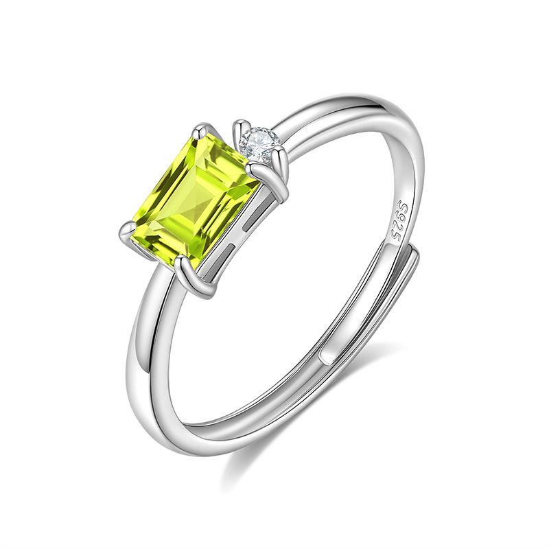 S925 Silver Natural Crystal Open Ring, Adjustable Size, Elegant Simple Finger Ring, Fashion Jewelry Accessory for Girls, Gift for Girlfriend