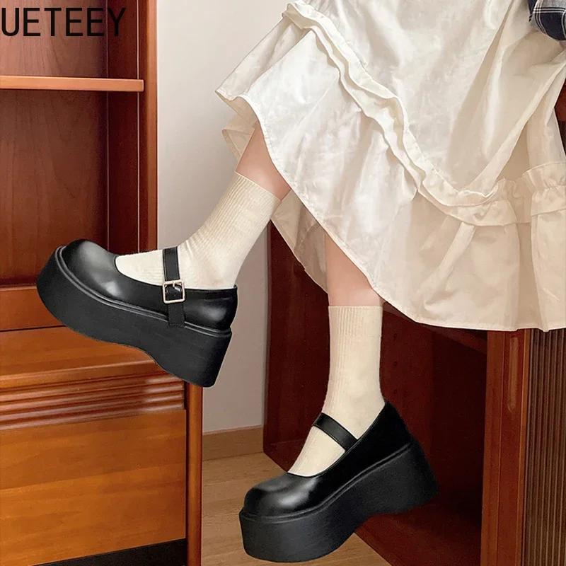 Fashion Platform Thick Heel Women Mary Jane Shoes Fashion Shallow Round Toe Shoes Casual Outdoor Street Style Single Shoes
