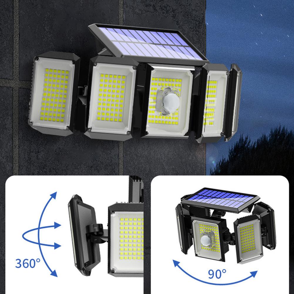 Outdoor Solar Lights 300LED Motion Sensor 5 Heads LED Flood Lights With Remote Control IP65 Waterproof Solar Security Lights For Garden Garage