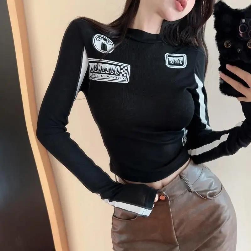 Maglietta a maniche lunghe 2KWEIRD da donna, top slim semplici, abbigliamento Y2k, streetwear coreano femminile di tendenza