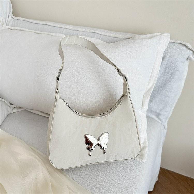 Stylish 2024 Sweet Butterfly Underarm Bag For Women In White Khaki Black Silver Colors