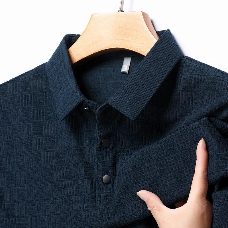 New Men'S Business Casual Long Sleeved Shirt Solid Color Polo Shirt Fashionable Breathable Comfortable Versatile Top