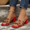 Damen Sandalen Bohemian Ethno High Heels Sandalen Offene Zehenpartie Genäht Print Designer Schuhe Sommer Damen Schuhe Zapatos De Muje