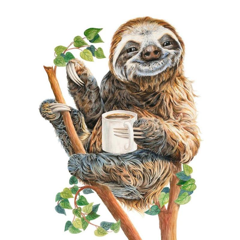 Funny Animal, Tiger, Owl, Dog, Cat Drinking Coffee, Poster, Canvas, Painting, Lama, Latte, Coffee, Art Painting for Decoration Cafe