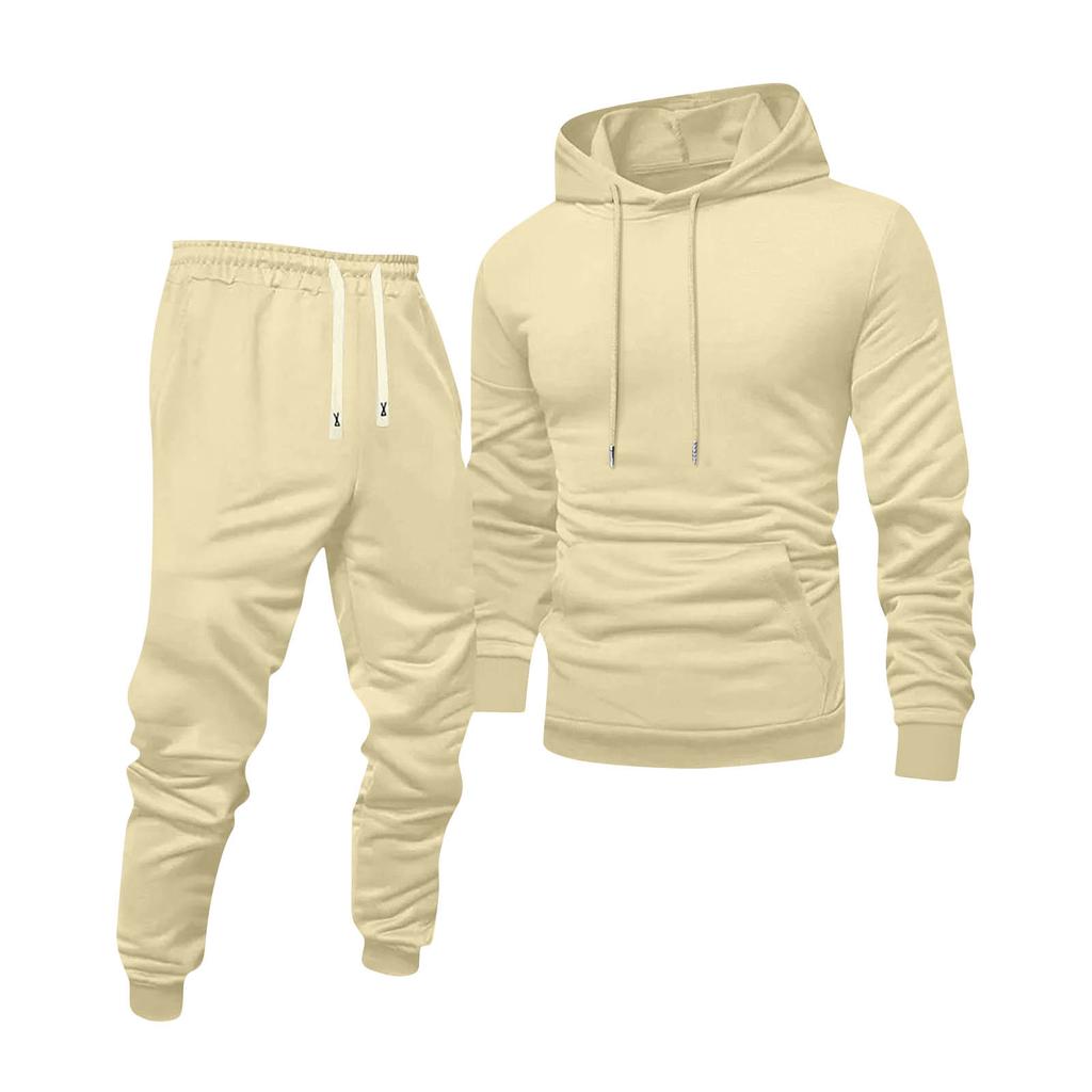Men's Color Hooded Universal Versatile Hooded Sweatshirt Sweatpants Casual Sports Suit