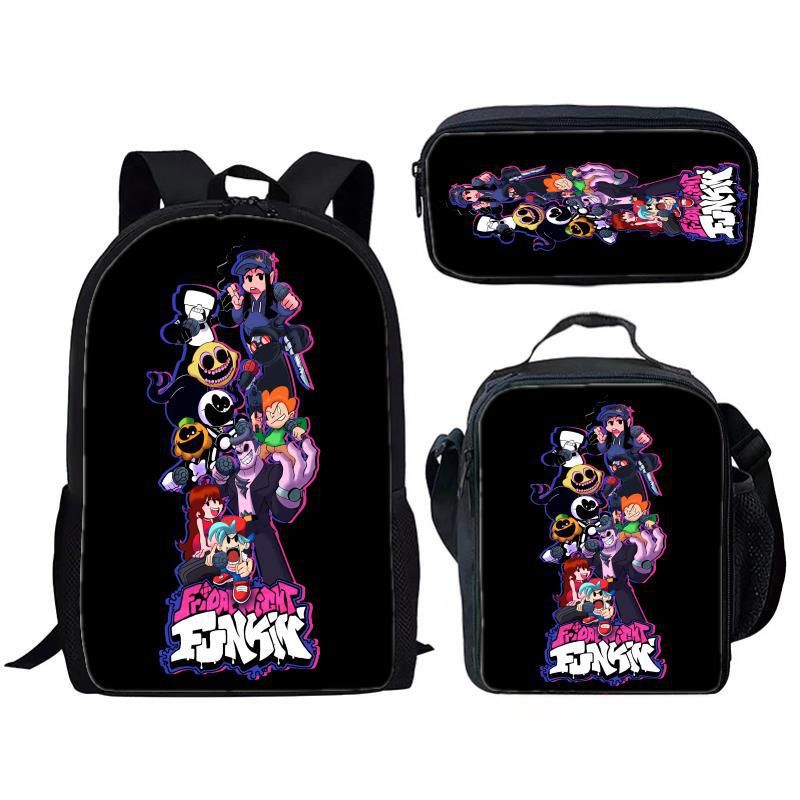 Friday Night Funkin 3-piece Set for Children and Elementary School Students, Large Capacity Backpack, Meal Bag, Pencil Case