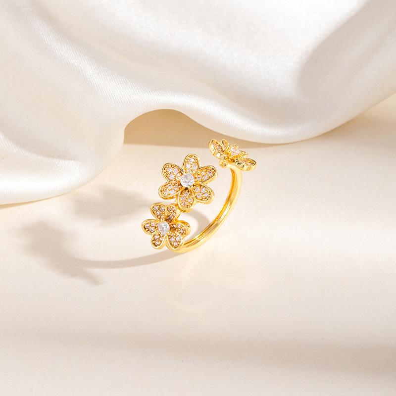 Three Flowers Full Zirconium Opening Bracelet Women's Three Leaves Inlaid Zirconium Bracelet Opening Bracelet