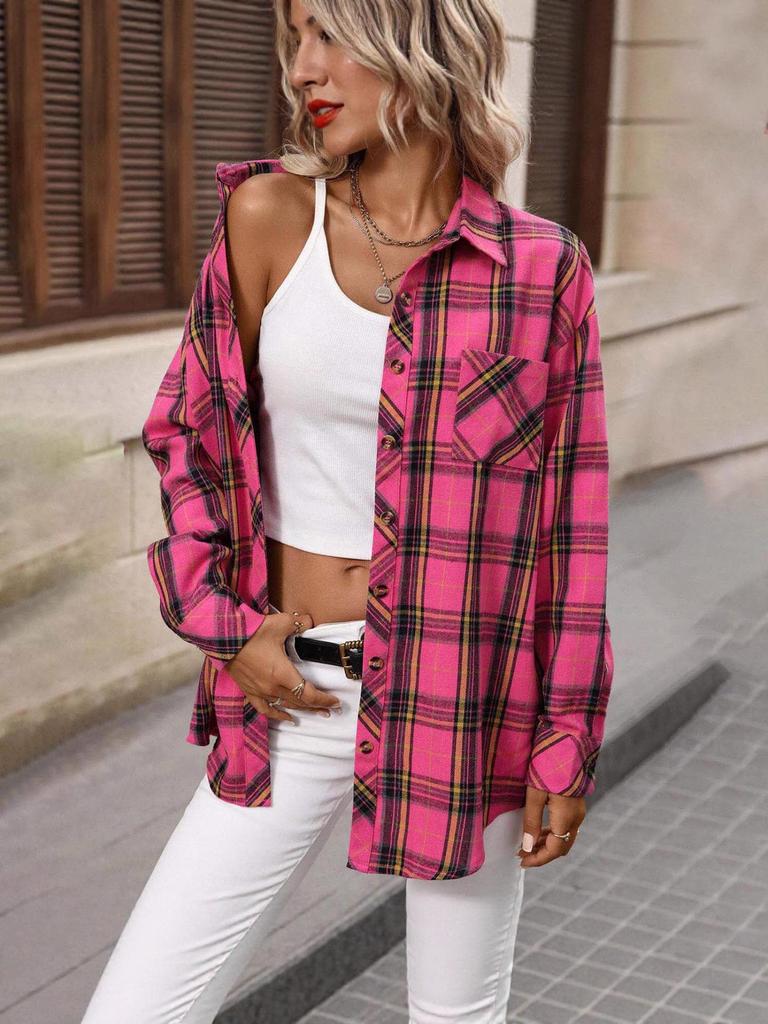 Women's 2025 Autumn Retro Plaid Long Sleeve Shirt – Versatile, Elegant Hong Kong Style Outerwear