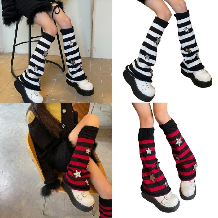 Star Striped Leg Warmers for Women-Lolita Boot Stockings 80s Party Legwarmers