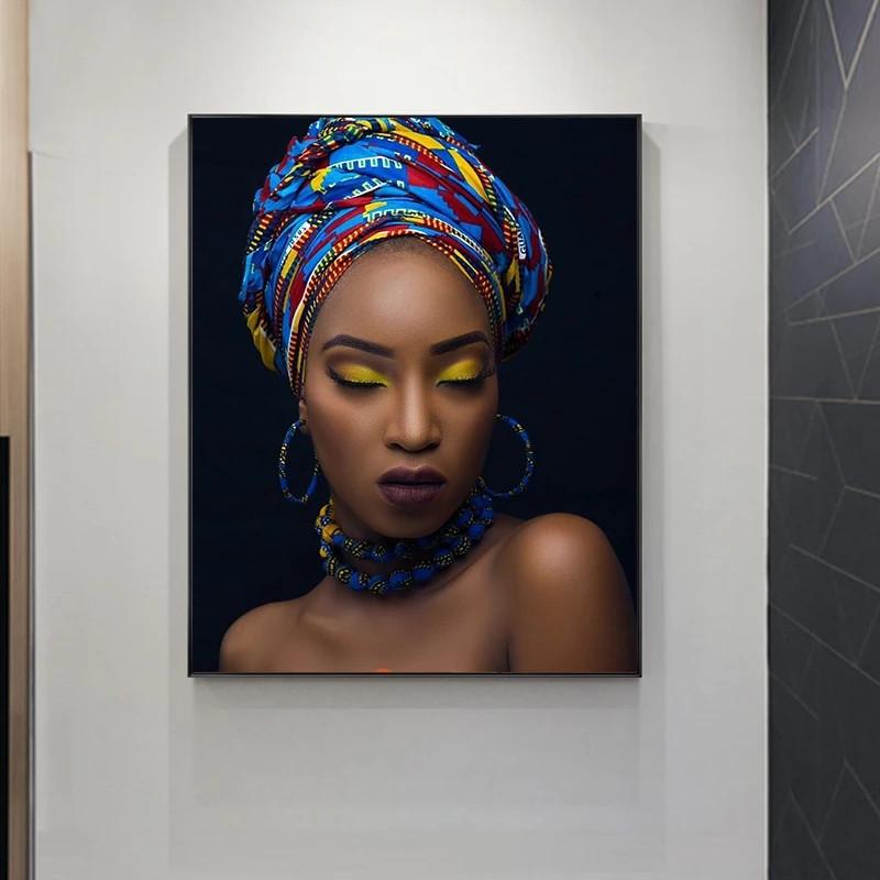 

Современный африканский тюрбан обнаженной женщины Куадрос холст картины постеры и принты скандинавская настенная художественная картина для декора гостиной 21*30cm