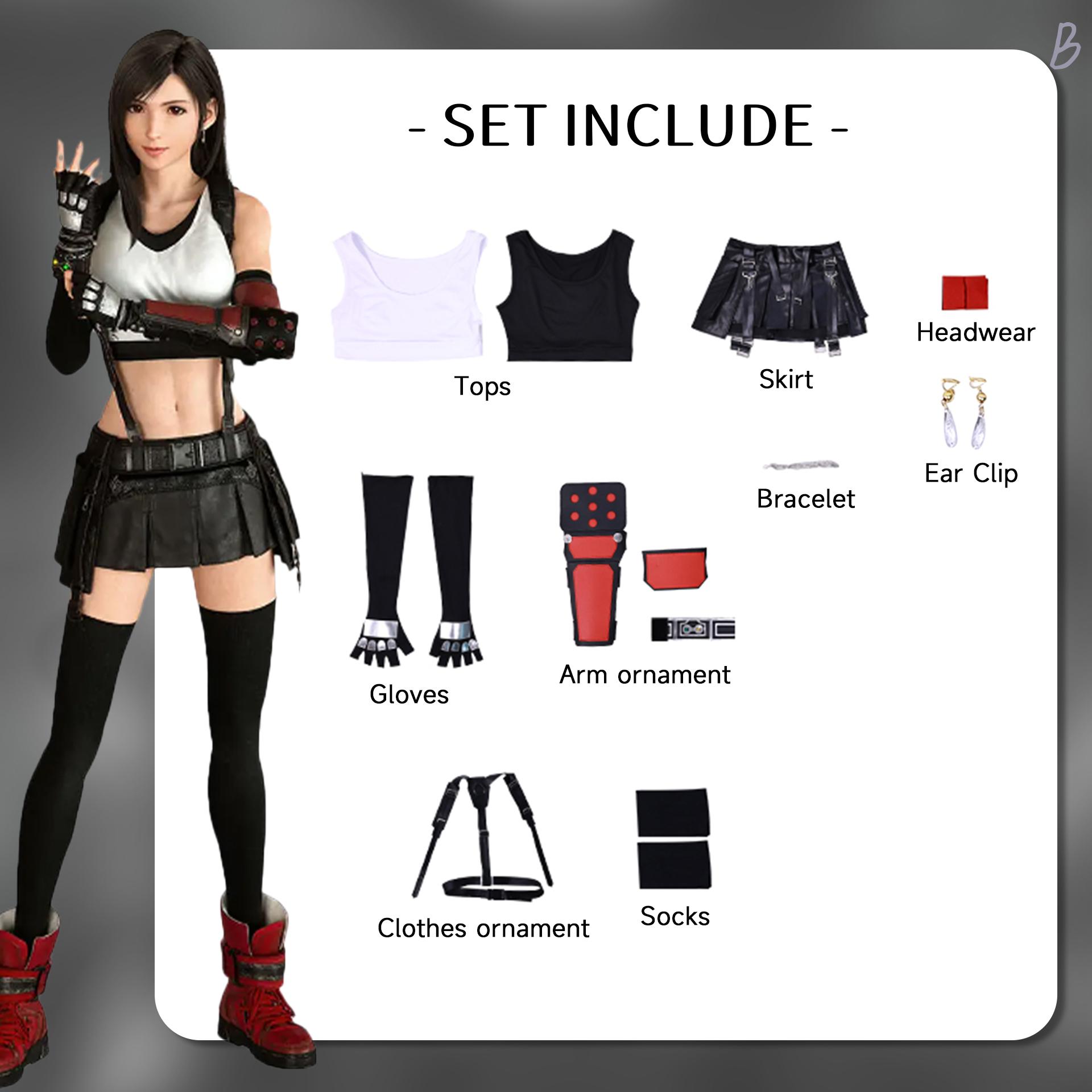 

Tifa Lockhart Cosplay Costume Carnival Uniform Wig Anime Halloween Costumes Women Game XS（old）&Other