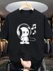 Men's Music-Themed T-Shirt with Cute Chibi Headphone & Song Note Print - Casual Round Neck Short Sleeve Summer Tee for D