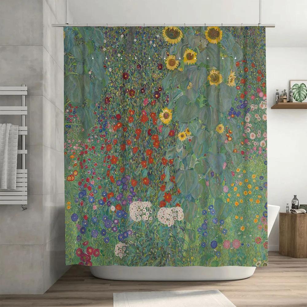 Vintage Style Shower Curtains with European Garden Patterns Bathroom Decor Waterproof Polyester Curtain White/Black Floral Desig