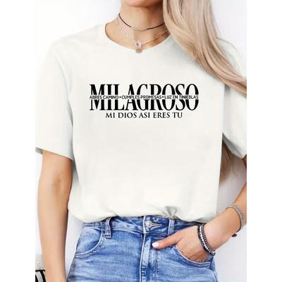 Taglie Europee T-shirt Sportiva Casual da Donna Girocollo Manica Corta con Stampa di Lettere Spagnole per Primavera ed Estate
