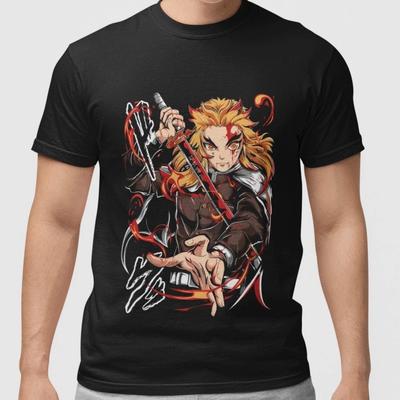 Demon Slayer Rengoku Kyojuro Flame Hashira Anime Pose Black T-Shirt